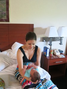 Aunt Emily lovingly inspects Mr. Baby up close.